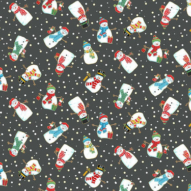 Makower Merry Christmas Snowmen Charcoal Fabric 2483/S9