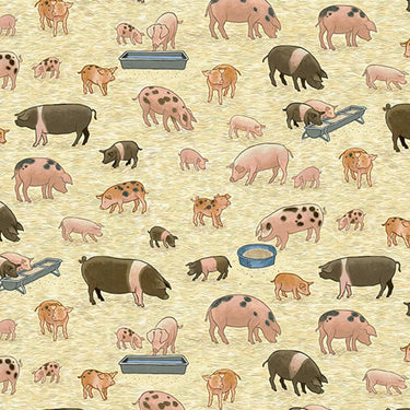 Makower Village Life Fabric Pigs