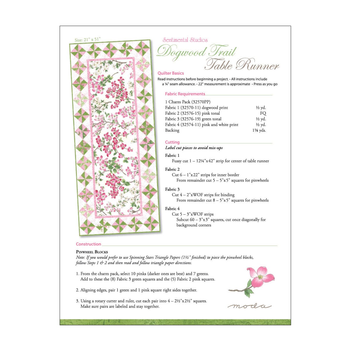 Moda Download Free Pattern: Dogwood Trail  - The Sewing Studio