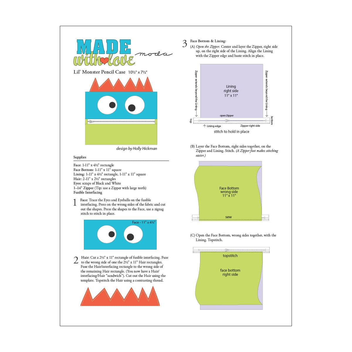 Moda Download Free Pattern: Lil Monster Pencil Case  - The Sewing Studio