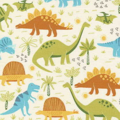 Multi-coloured, Creams and Naturals Childrens, Dinosaurs Moda Fabric Moda Stomp Stomp Roar Fabric - The Sewing Studio