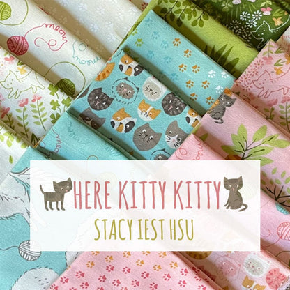 Moda Fabric Moda Here Kitty Kitty Cat Faces Aqua 20830-18  - The Sewing Studio