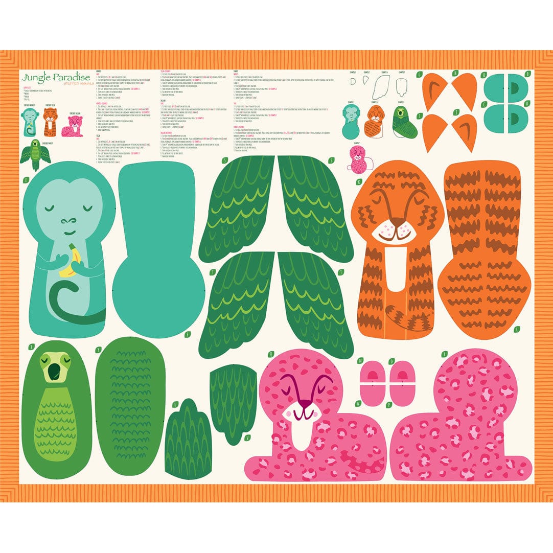 Moda Fabric Jungle Paradise Stuffed Animal Fabric Panel | Fabric Panels ...