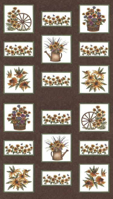 Moda Fabric Panels & Labels Moda Fabric Sunflower Garden Panel Brown 6890 18  - The Sewing Studio for sale UK - The Sewing Studio