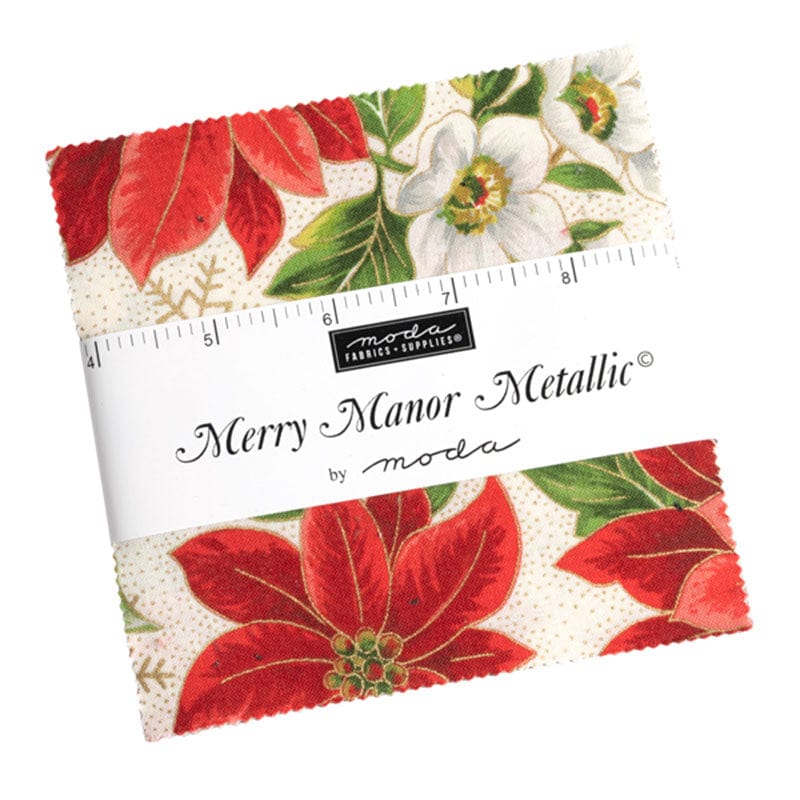 Moda Fabric Pre Cuts Moda Merry Manor Metallic Charm Pack 33660PPM  - The Sewing Studio