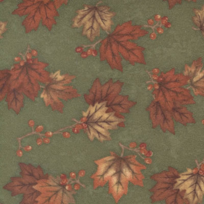 Moda Fall Melody Flannel Fabric Maple Leaf Olive 6902-12F
