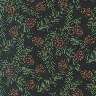 Moda Holidays At Home Evergreen Pinecones Charcoal Black 56076-23