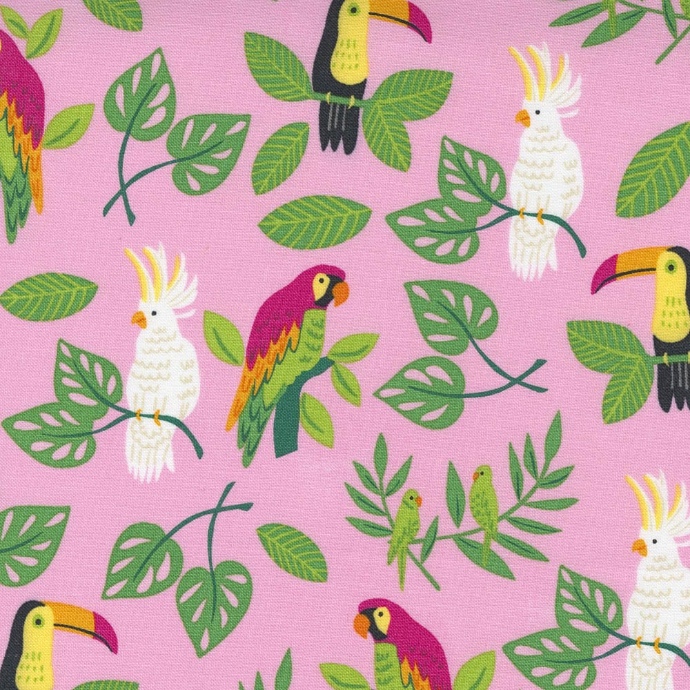 Moda Jungle Paradise Tropical Birds Pink Fabric 20782 13