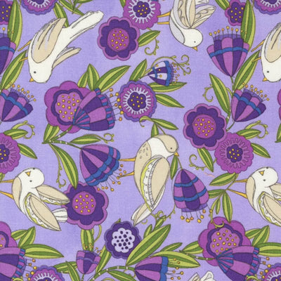 Moda Pansys Posies Fabric Birdies In The Posies Lavender 48722-13