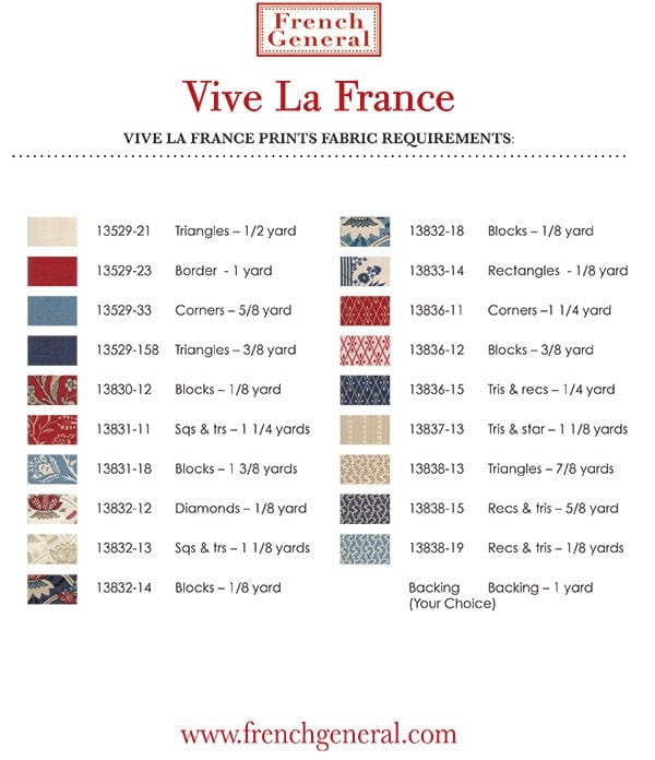 Moda Patterns French General Vive La France Quilt Pattern  - The Sewing Studio