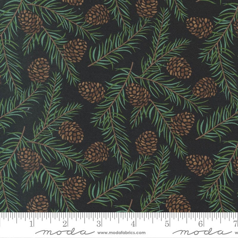Moda Holidays At Home Evergreen Pinecones Charcoal Black 56076-23 Ruler Image
