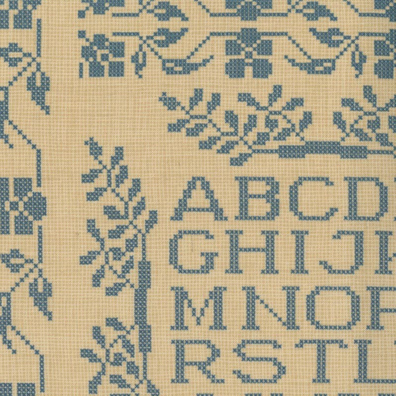 Moda Threads That Bind Fabric At Waters Edge Sampler Panel Parchment Indigo 28002-21