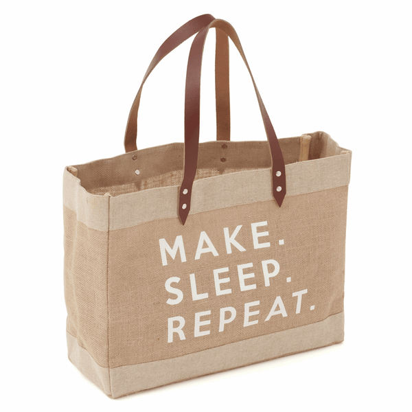 Craft Tote Bag: Make Sleep Repeat. Hessian and linen.