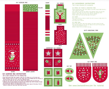 Lewis & Irene Christmas Glow Elf Accessories Red / Green Fabric Panel