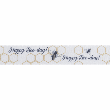 Happy Bee-Day Honeycomb Ribbon 15mm Wide Price Per Metre