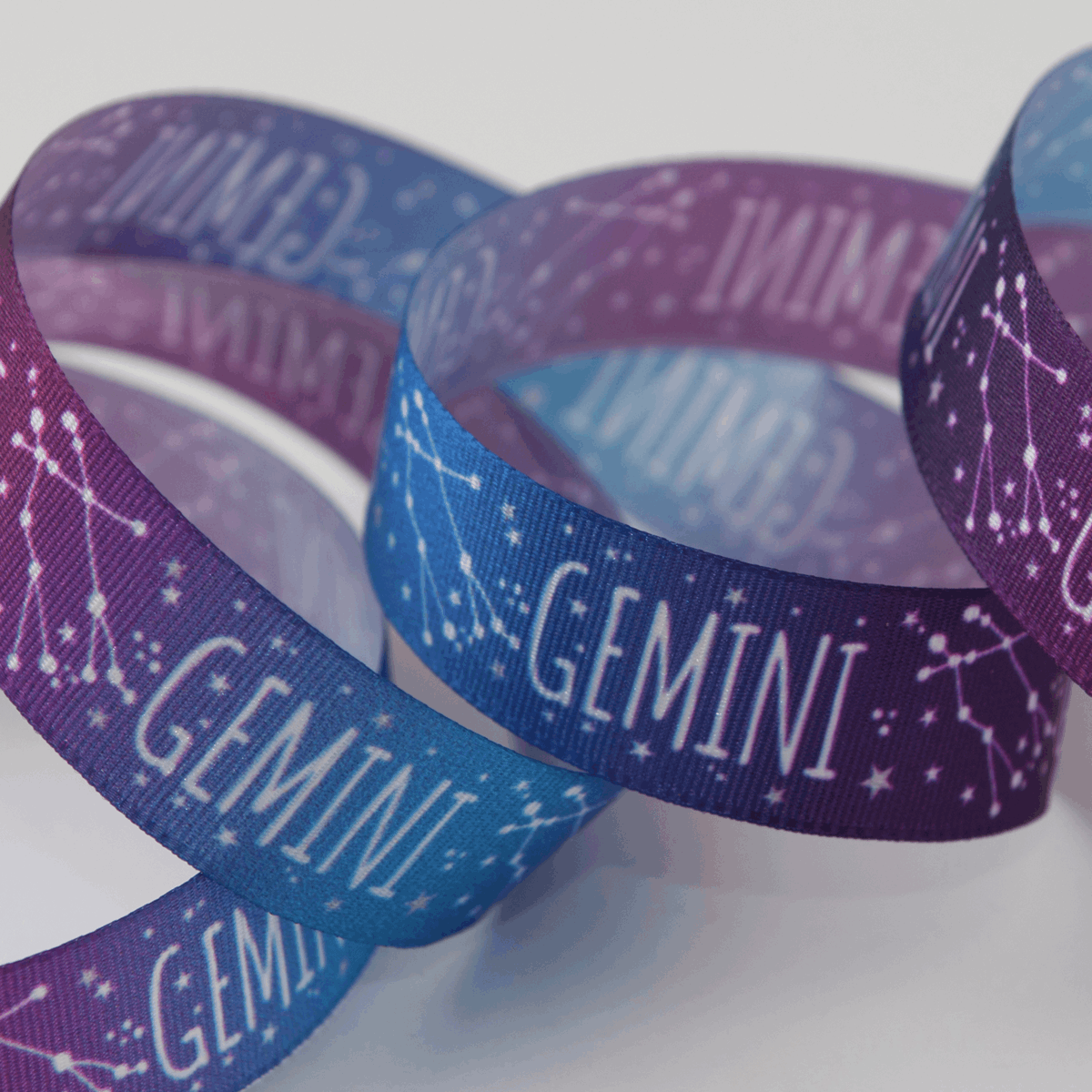 Zodiac Star Sign Ribbon: Gemini: 15mm wide. Price per metre.