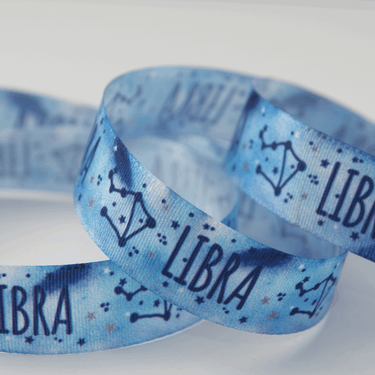Zodiac Star Sign Ribbon: Libra: 15mm wide. Price per metre.