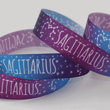 Zodiac Star Sign Ribbon: Sagittarius: 15mm wide. Price per metre.