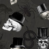 Wicked Fabric Skulls in Top Hats Charcoal CG1445-CHARCOAL
