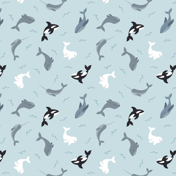 Lewis and Irene Fabric Small Things Polar Animals Whales Icy Blue