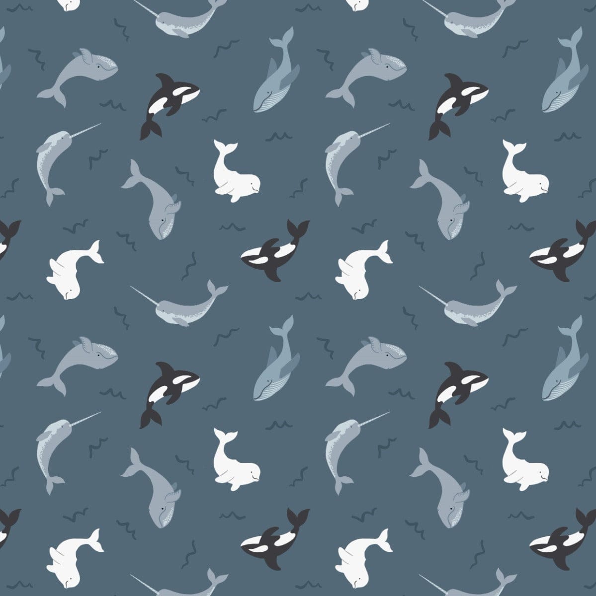 Lewis and Irene Fabric Small Things Polar Animals Whales Dark Ocean