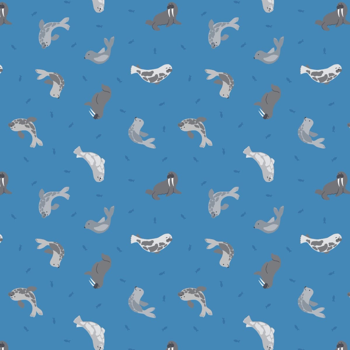 Lewis and Irene Fabric Small Things Polar Animals Seals Surf Blue