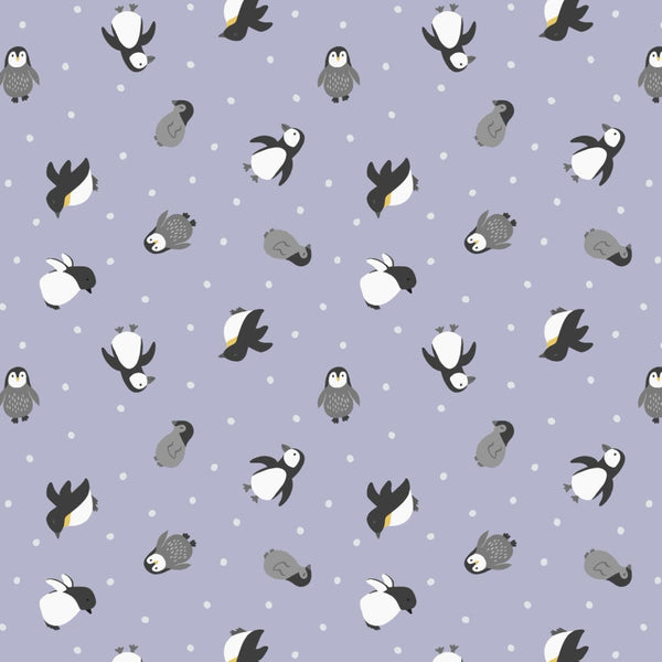 Lewis and Irene Fabric Small Things Polar Animals Penguins Iced Lilac