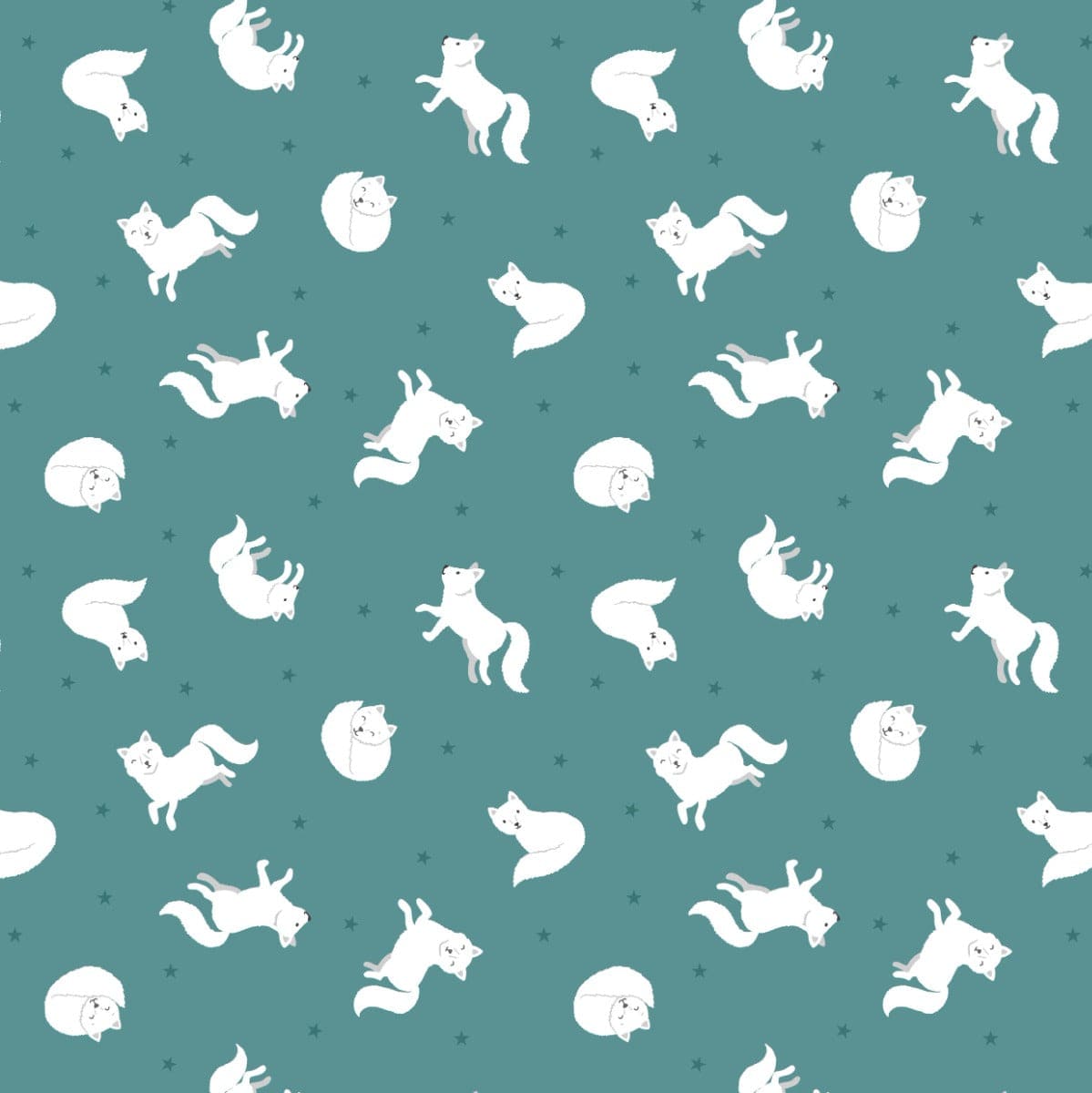 Lewis and Irene Fabric Small Things Polar Animals Artic Fox Iced Teal