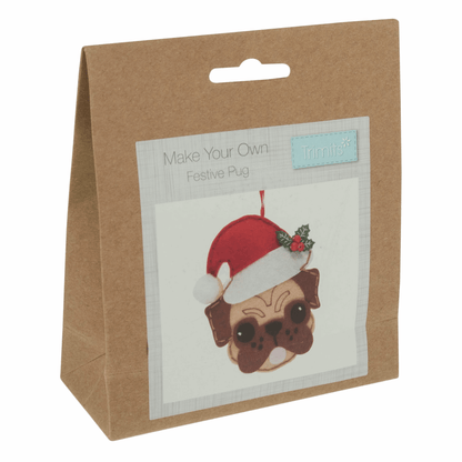 Trimits Felting Kits Felt Decoration Kit Pug In Santa Hat  - The Sewing Studio