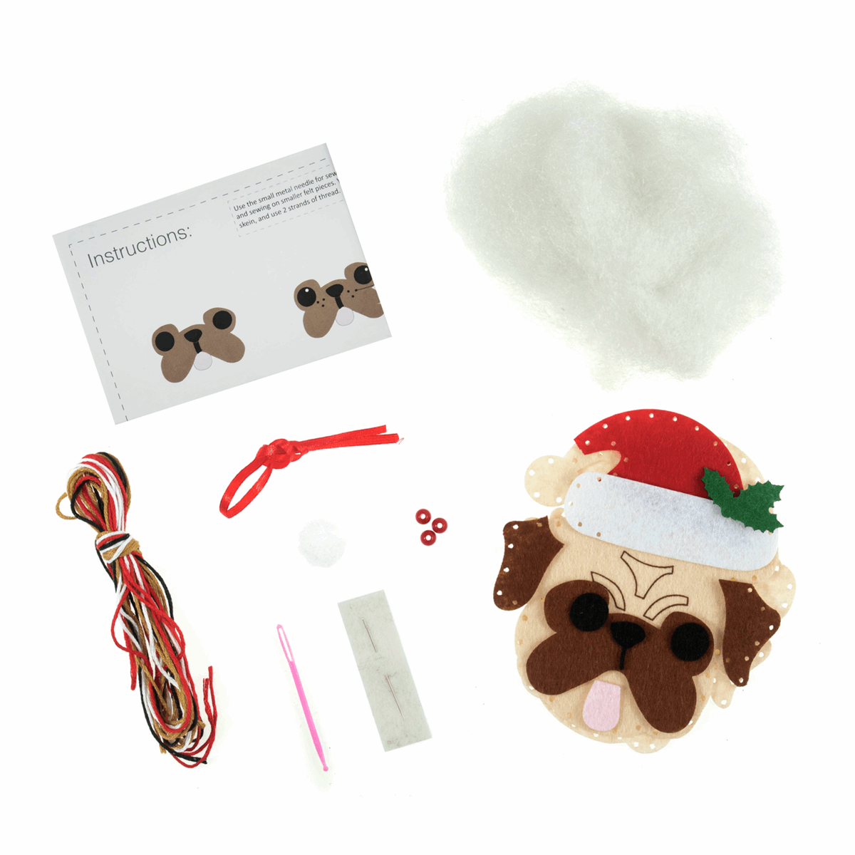 Trimits Felting Kits Felt Decoration Kit Pug In Santa Hat  - The Sewing Studio