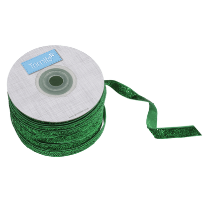 Trimits Ribbon Glitter Velvet Ribbon: 10mm: Green  - The Sewing Studio
