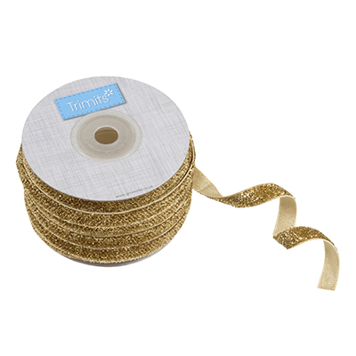 Trimits Ribbon Glitter Velvet Ribbon: 10mm wide: Gold. Price per metre.  - The Sewing Studio