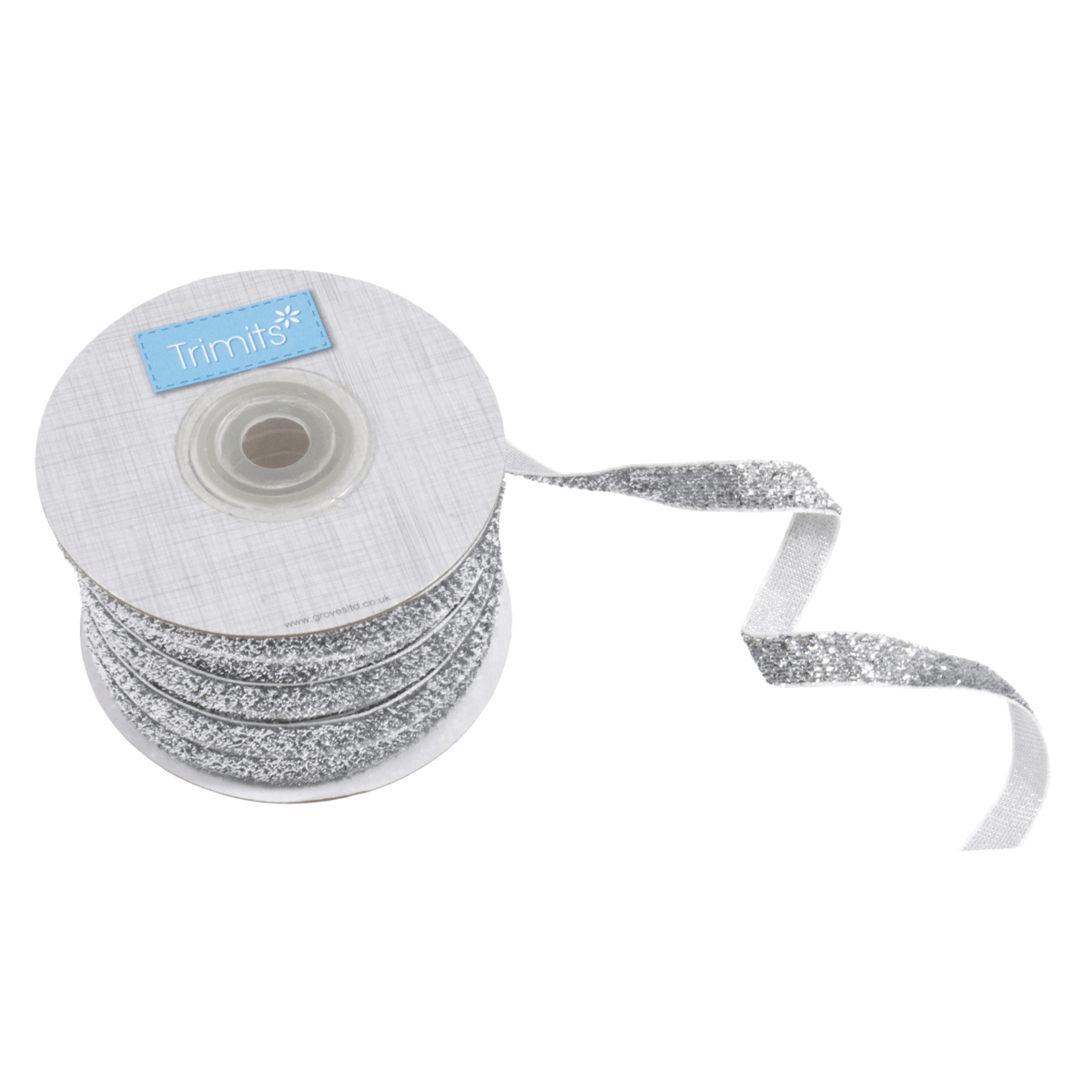 Trimits Ribbon Glitter Velvet Ribbon: 10mm wide: Silver. Price per metre.  - The Sewing Studio