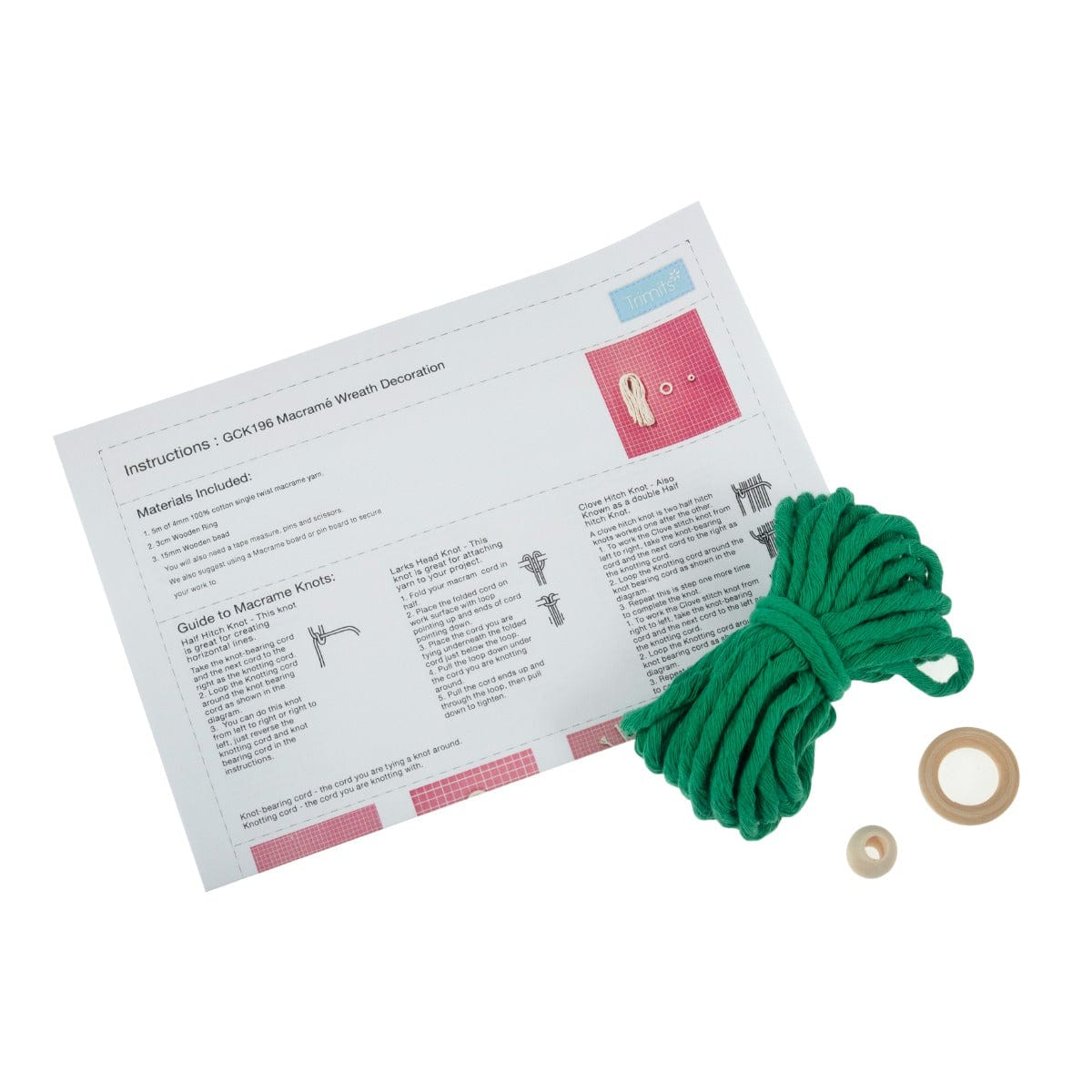 Trimits Sewing Kits Macramé Kit Wreath Decoration: Green  - The Sewing Studio