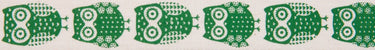 Vintage Christmas Ribbon: Green Owls: 15mm wide. Price per metre.